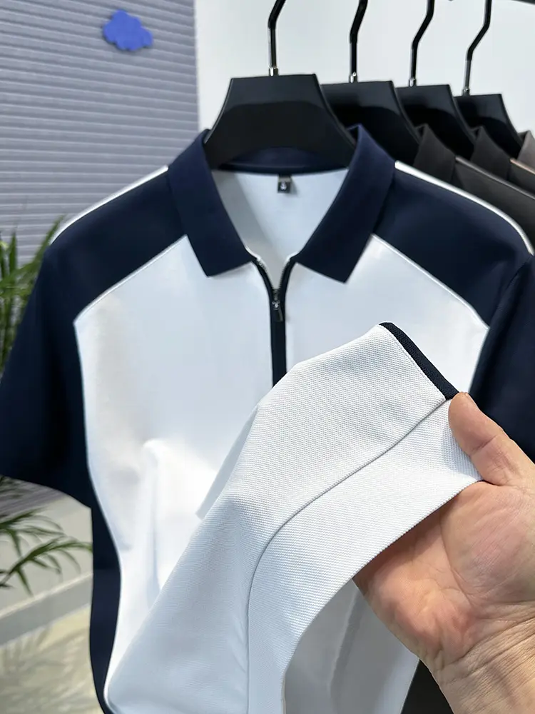 High-end Brand Men's Horse Embroidered Polo Shirt Zipper Lapel Short-sleeved T-shirt Summer New Splicing Casual Hot-sales Men's