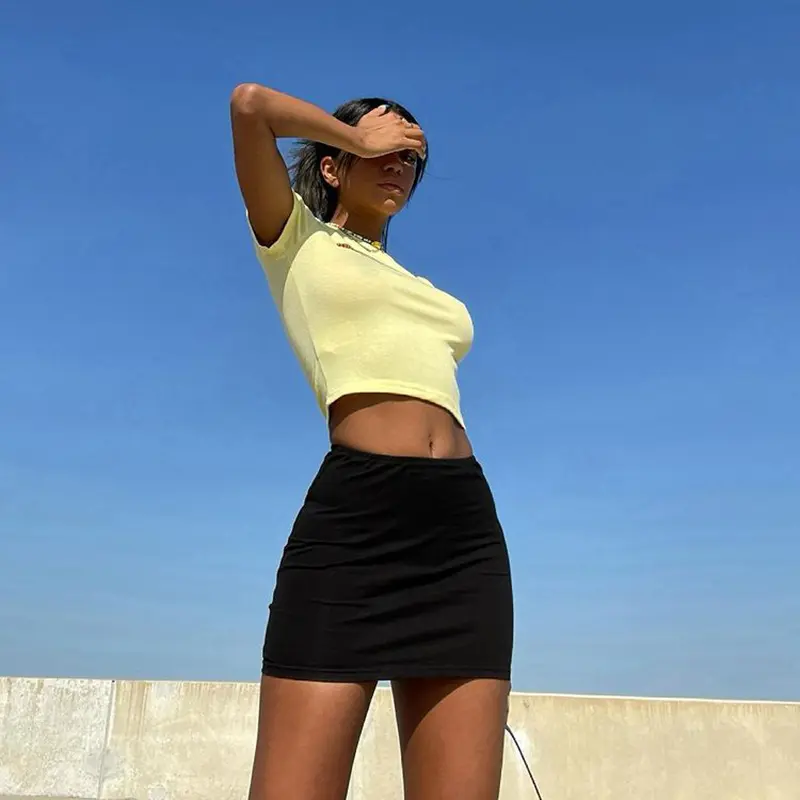 Women's Fashion Mini Skirt, High Waist Black Pencil Skirts Stretch Solid Color Slim Fitting Short Skirts, Spring Summer Clothing