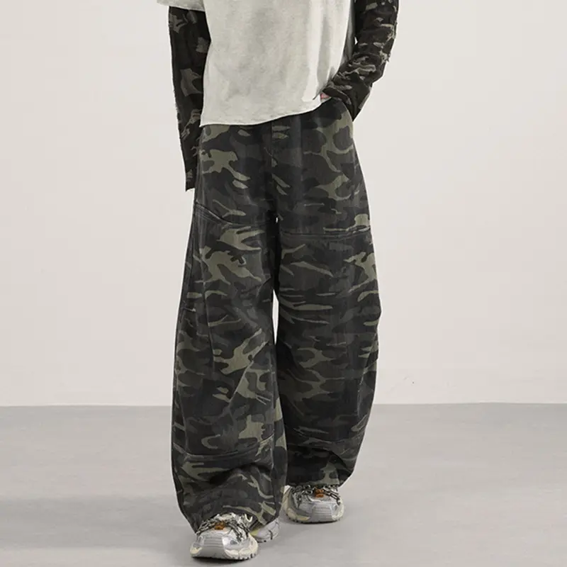 IEFB Trendy New Men's Trousers Camouflage Patchwork Autumn Curved Knife Pants American All-match Wide Leg Male Bottom 9W4163