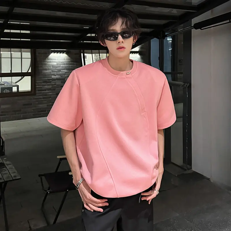 IEFB Solid Color Men's Tee Round Collar Short Sleeve Handmade Beading korean style Casual Menswear Loose Pullover T-shirt 9W3307