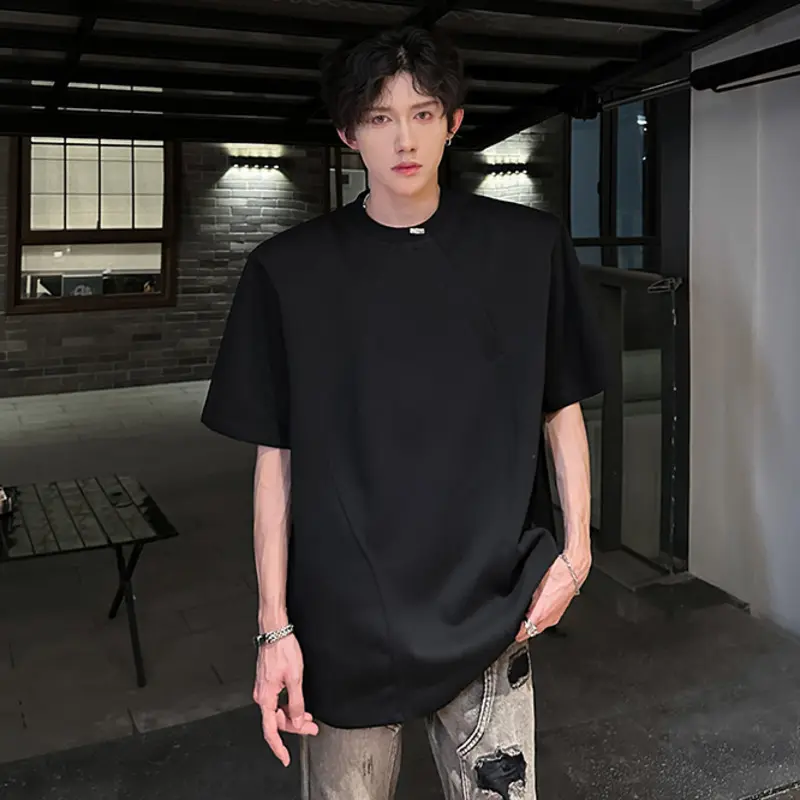 IEFB Solid Color Men's Tee Round Collar Short Sleeve Handmade Beading korean style Casual Menswear Loose Pullover T-shirt 9W3307