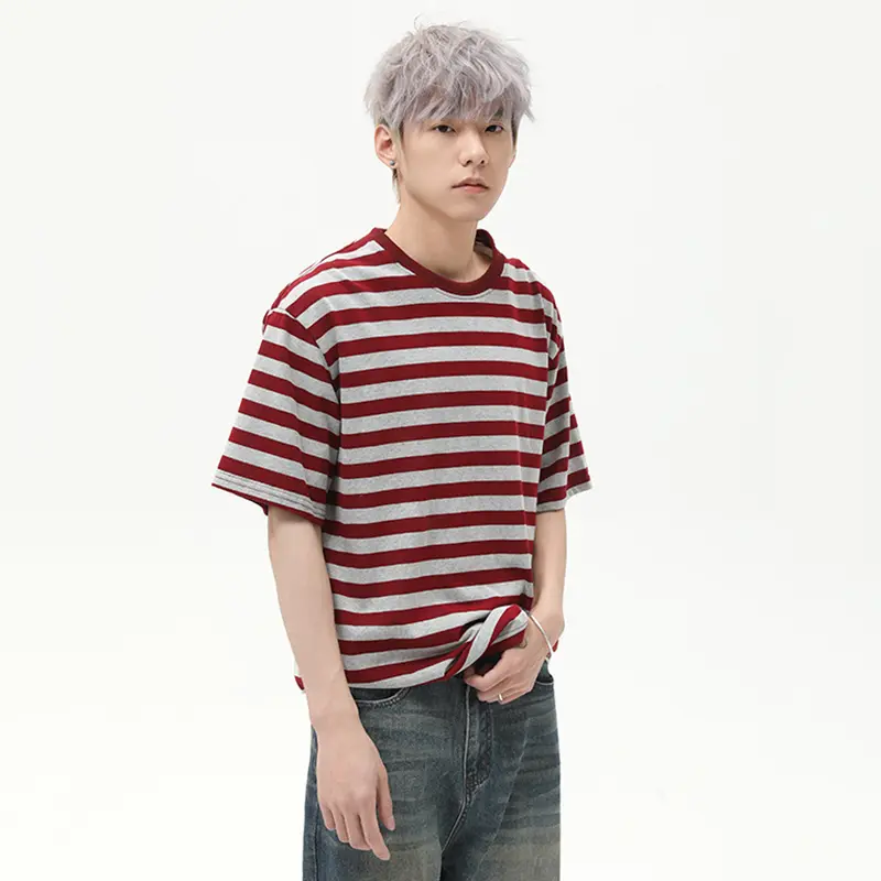 IEFB Striped Design Men's Tees O-neck Contrast Color American Loose Short Sleeve Fashion All-match Pullover Male Tees 9W2781