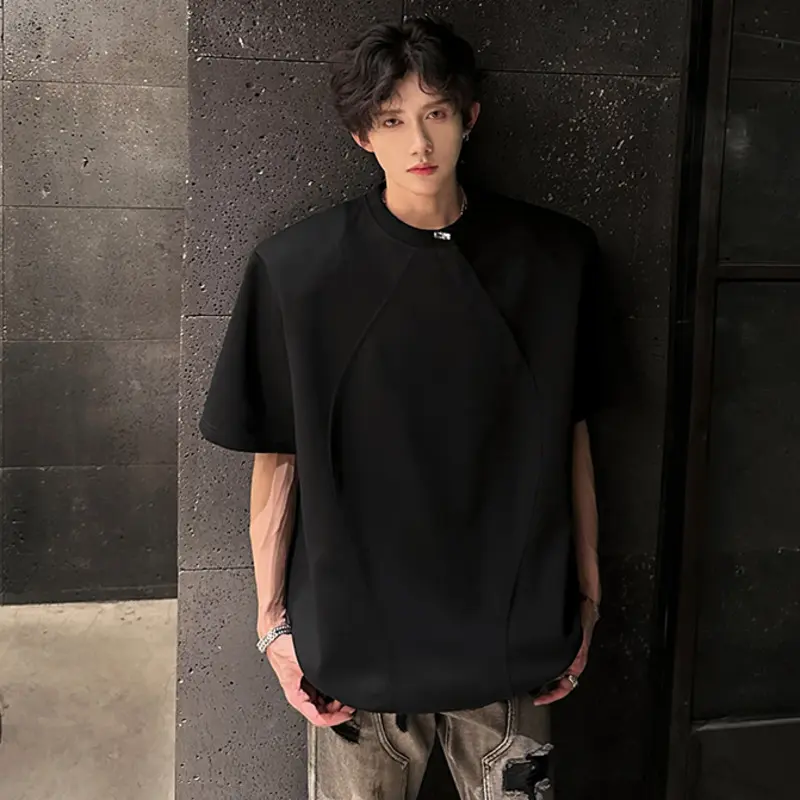 IEFB Solid Color Men's Tee Round Collar Short Sleeve Handmade Beading korean style Casual Menswear Loose Pullover T-shirt 9W3307