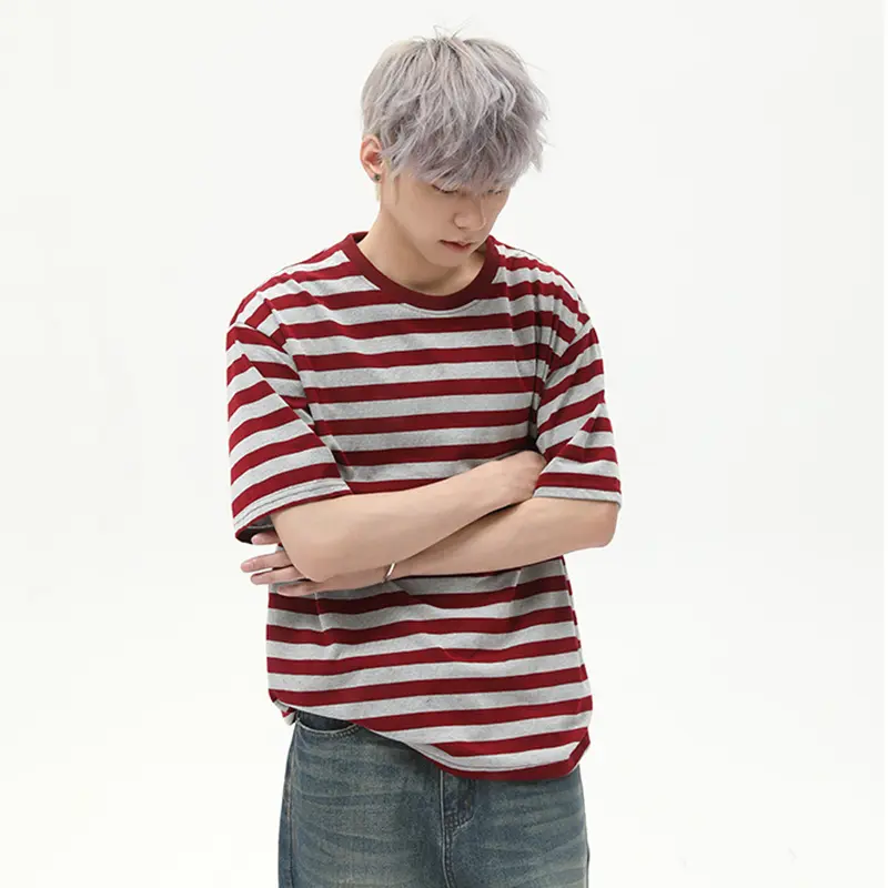IEFB Striped Design Men's Tees O-neck Contrast Color American Loose Short Sleeve Fashion All-match Pullover Male Tees 9W2781