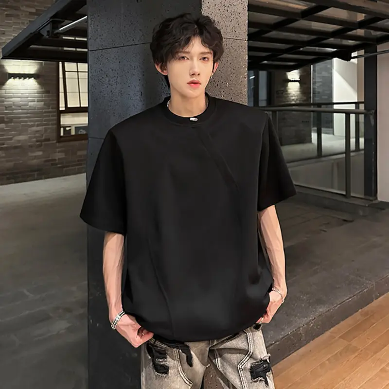 IEFB Solid Color Men's Tee Round Collar Short Sleeve Handmade Beading korean style Casual Menswear Loose Pullover T-shirt 9W3307