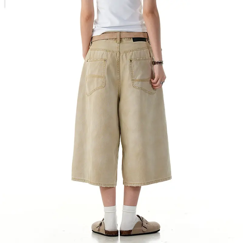 IEFB American Style Men's Denim Shorts Fit Slimming Solid Color Casual Bottom Straight Cleanfit Loose Wide Leg Male Jeans 9W2806