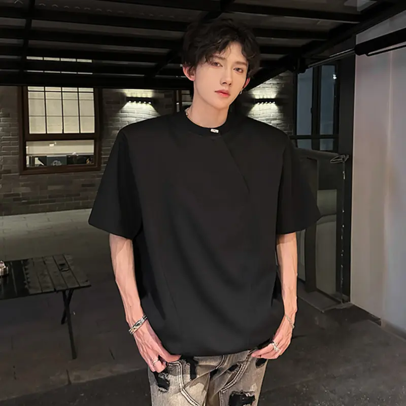 IEFB Solid Color Men's Tee Round Collar Short Sleeve Handmade Beading korean style Casual Menswear Loose Pullover T-shirt 9W3307