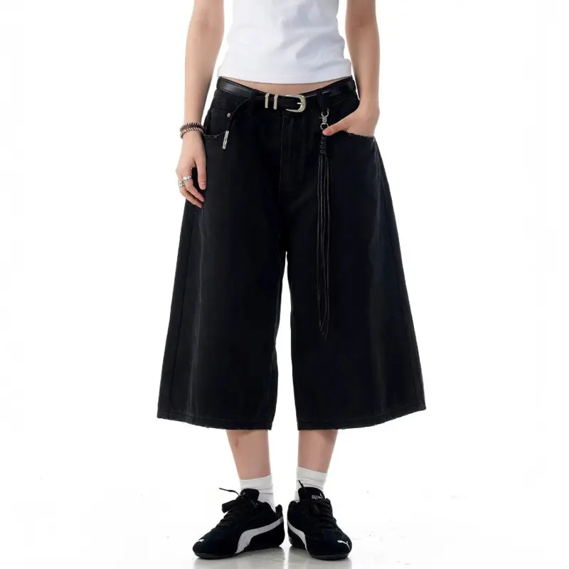 IEFB American Style Men's Denim Shorts Fit Slimming Solid Color Casual Bottom Straight Cleanfit Loose Wide Leg Male Jeans 9W2806