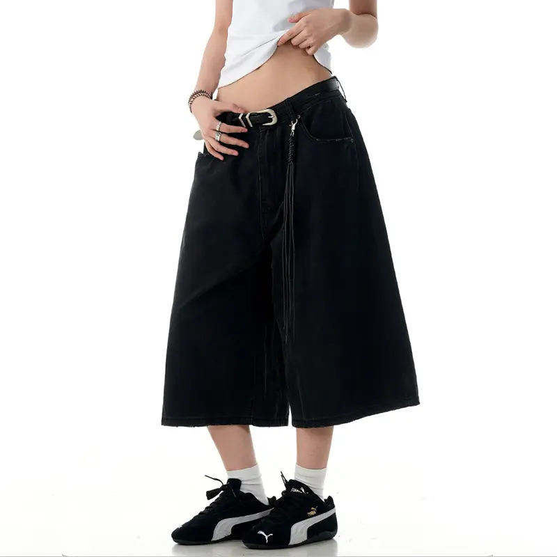 IEFB American Style Men's Denim Shorts Fit Slimming Solid Color Casual Bottom Straight Cleanfit Loose Wide Leg Male Jeans 9W2806