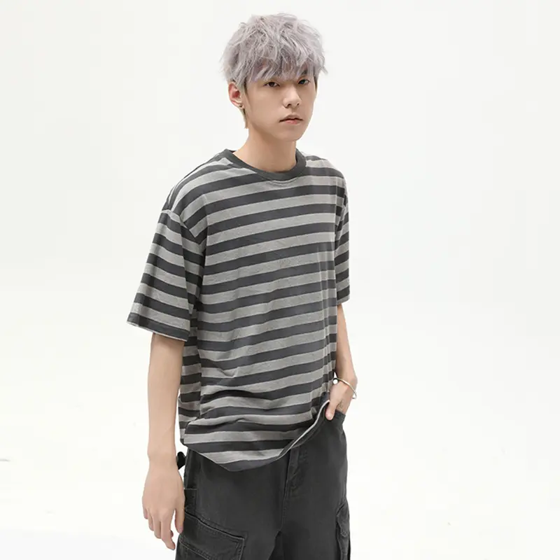IEFB Striped Design Men's Tees O-neck Contrast Color American Loose Short Sleeve Fashion All-match Pullover Male Tees 9W2781