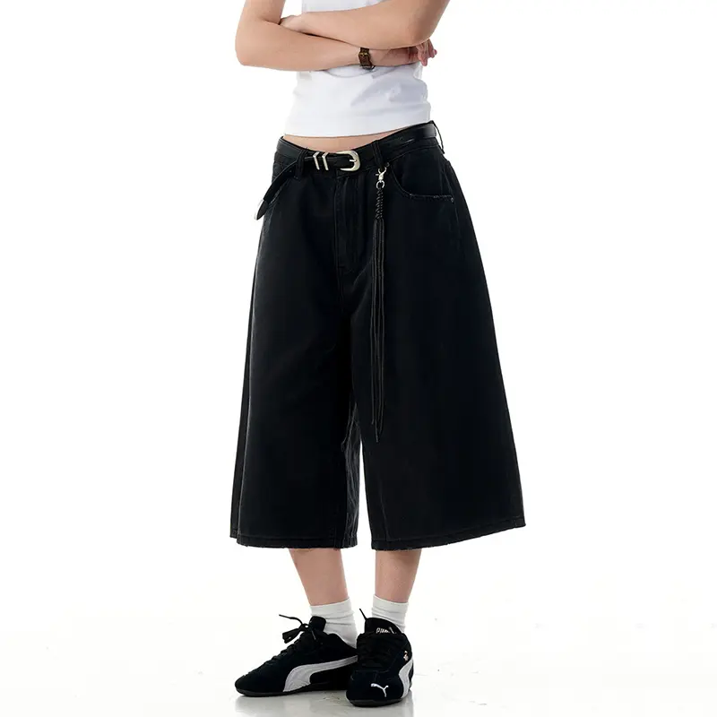 IEFB American Style Men's Denim Shorts Fit Slimming Solid Color Casual Bottom Straight Cleanfit Loose Wide Leg Male Jeans 9W2806