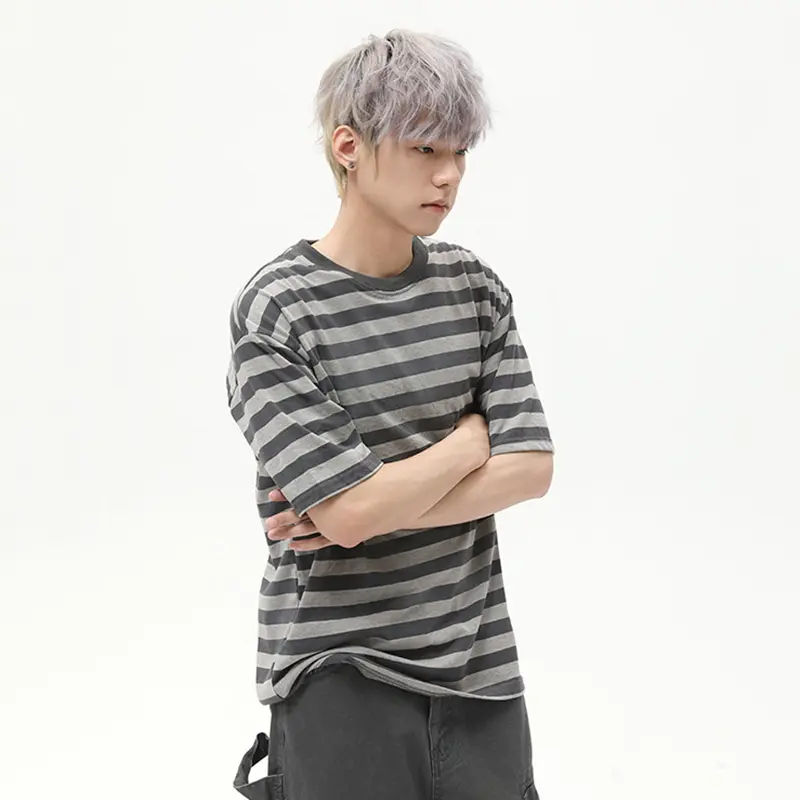 IEFB Striped Design Men's Tees O-neck Contrast Color American Loose Short Sleeve Fashion All-match Pullover Male Tees 9W2781
