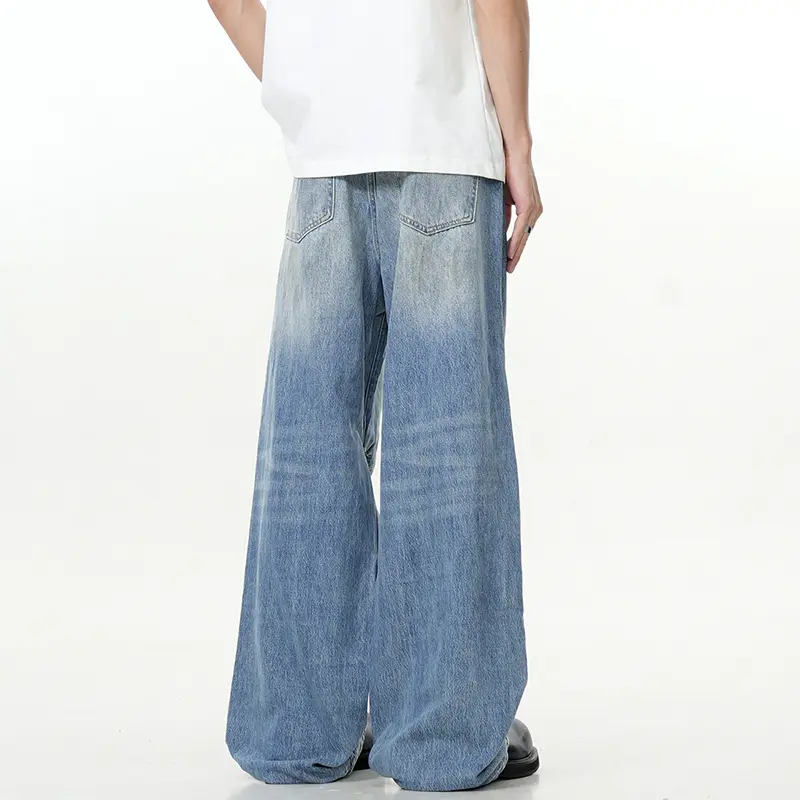 IEFB Hip Hop Male Denim Pants Streetwear Pleated Niche Design Wide Leg Jeans High Street Washed Baggy Men Clothing Summer 9W3542