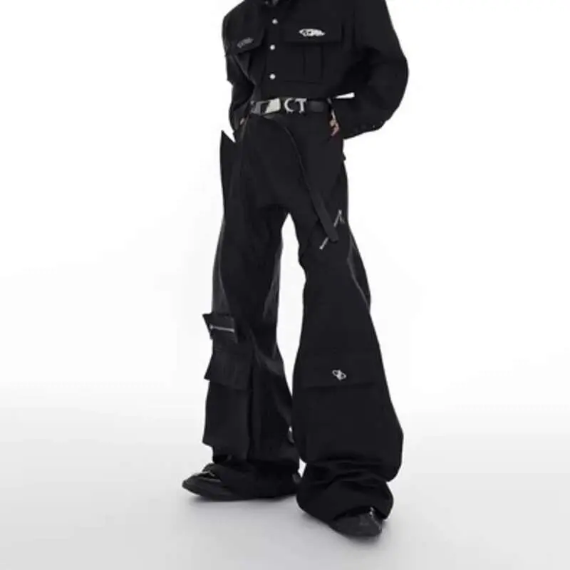 IEFB Men's Set Fashion Loose Two Pieces Set Niche Large Pocket Stitching Shoulder Pad Suit Jacket Wide Leg Pants Autumn 9C2561