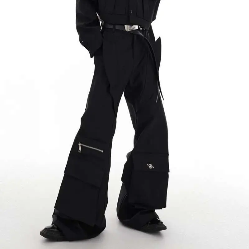 IEFB Men's Set Fashion Loose Two Pieces Set Niche Large Pocket Stitching Shoulder Pad Suit Jacket Wide Leg Pants Autumn 9C2561