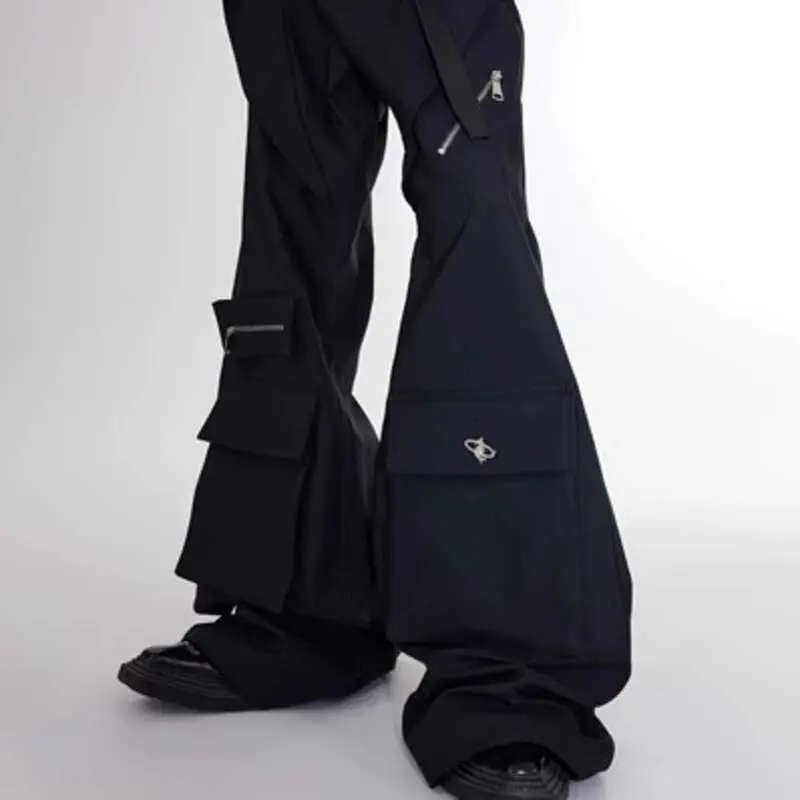 IEFB Men's Set Fashion Loose Two Pieces Set Niche Large Pocket Stitching Shoulder Pad Suit Jacket Wide Leg Pants Autumn 9C2561