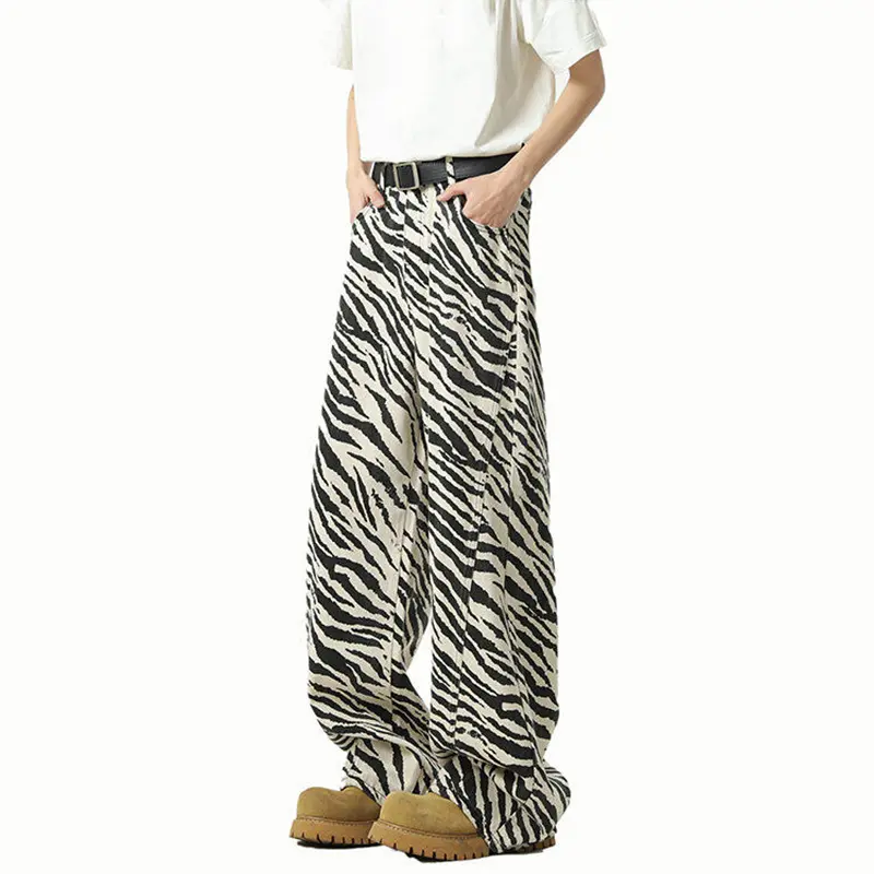 IEFB High Street Men's Denim Pants Straight Wide Leg Stripe Pattern Contrast Color Niche Design Male Jeans Summer 2025 9W3208