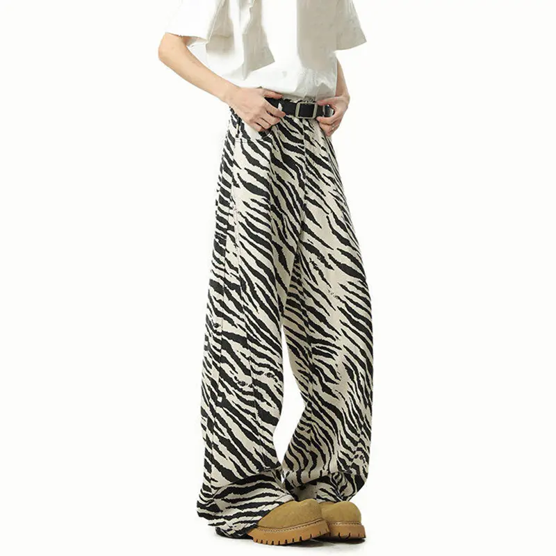 IEFB High Street Men's Denim Pants Straight Wide Leg Stripe Pattern Contrast Color Niche Design Male Jeans Summer 2025 9W3208