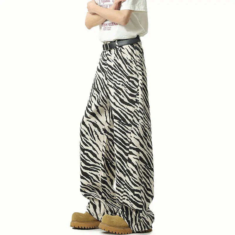 IEFB High Street Men's Denim Pants Straight Wide Leg Stripe Pattern Contrast Color Niche Design Male Jeans Summer 2025 9W3208