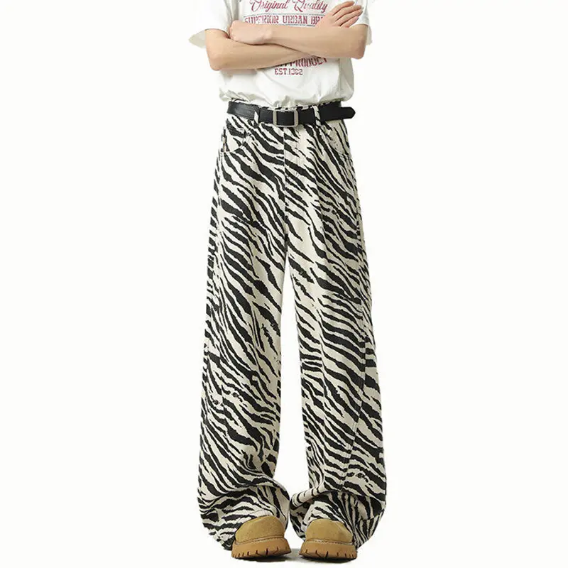 IEFB High Street Men's Denim Pants Straight Wide Leg Stripe Pattern Contrast Color Niche Design Male Jeans Summer 2025 9W3208