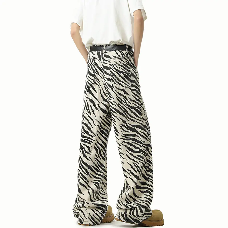 IEFB High Street Men's Denim Pants Straight Wide Leg Stripe Pattern Contrast Color Niche Design Male Jeans Summer 2025 9W3208