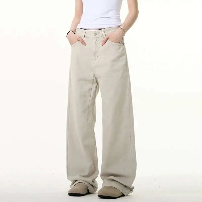 IEFB Simple Men's Jeans New Solid Color Trousers Cleanfit Bottom Straight Wide Leg Loose Male Denim Pants American Summer 9W2529