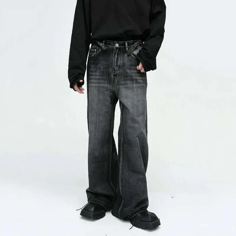 IEFB Vintage Men's Jeans Trend New High Street Handsome Straight Tube Loose Wide Leg Denim Pant Fashion Retro Streetwear 9C3146