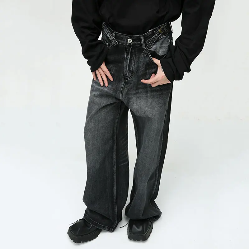 IEFB Vintage Men's Jeans Trend New High Street Handsome Straight Tube Loose Wide Leg Denim Pant Fashion Retro Streetwear 9C3146