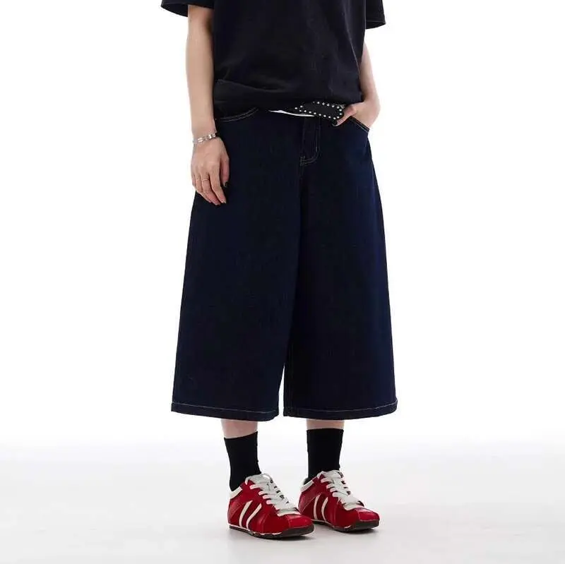 IEFB Men's Jorts New American Loose Wide Leg High Street Solid Color Straight Trendy Male Casual Denim Shorts Summer 9W2200