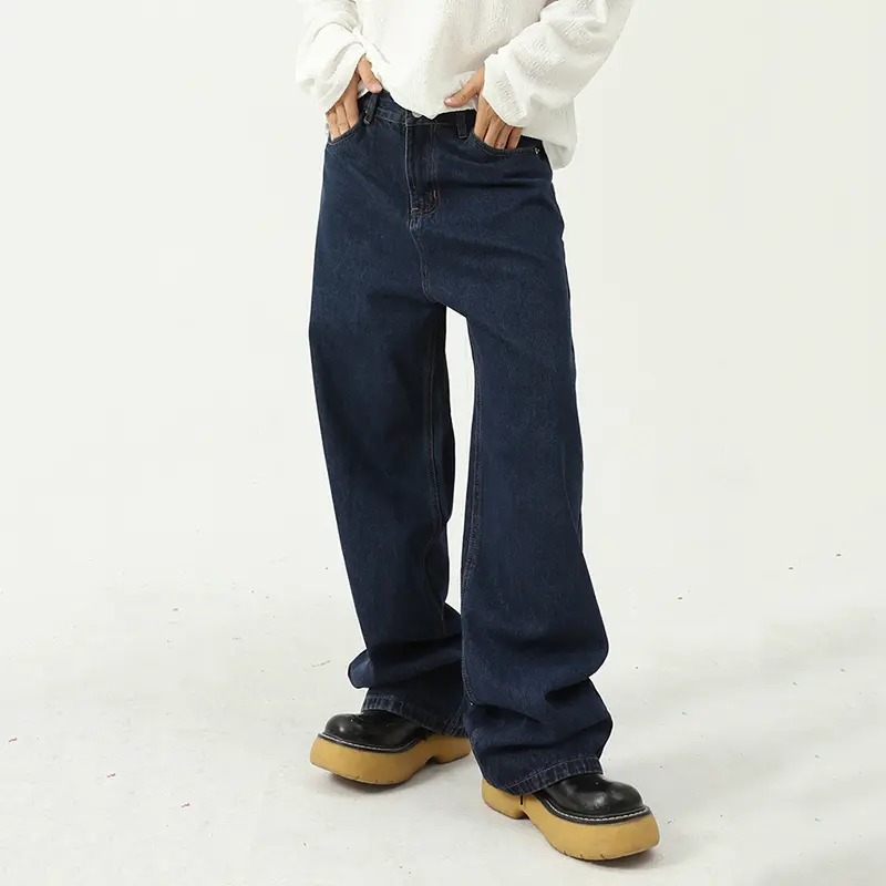 IEFB Men's Wear Straight Denim Pants Four Seasons New Korean Dark Blue Medium Waist Men Jeans Trendy Male Clothing 9W1991