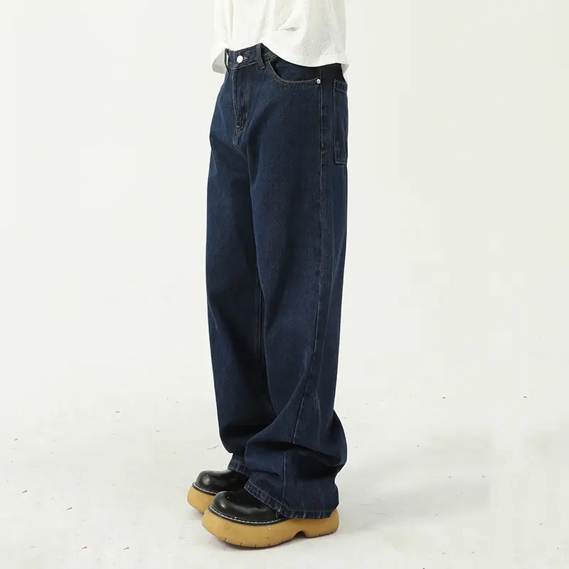 IEFB Men's Wear Straight Denim Pants Four Seasons New Korean Dark Blue Medium Waist Men Jeans Trendy Male Clothing 9W1991