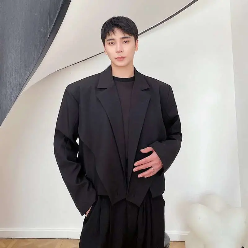 IEFB Elgance Men's Blazers Short Irregular Jacket Cross Suit Collar Patchwork Button Niche Design Male Suit Coat New 9A7474