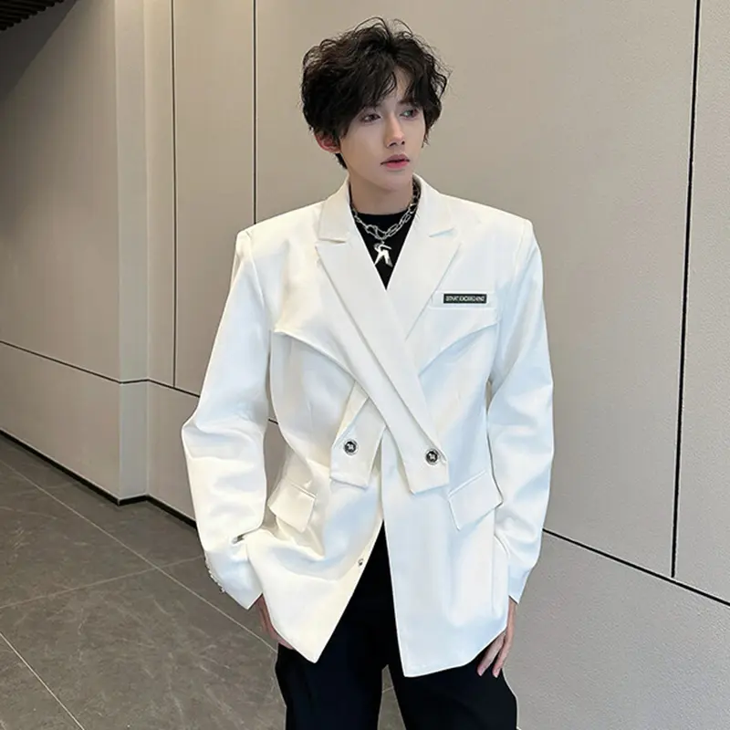 IEFB Niche Design Male Blazer Shoulder Pad Trendy Cross Men's Deconstructed Suit Coat Solid Color Korean Style Menwear 9W2764