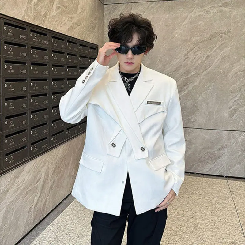 IEFB Niche Design Male Blazer Shoulder Pad Trendy Cross Men's Deconstructed Suit Coat Solid Color Korean Style Menwear 9W2764