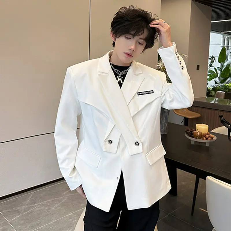 IEFB Niche Design Male Blazer Shoulder Pad Trendy Cross Men's Deconstructed Suit Coat Solid Color Korean Style Menwear 9W2764