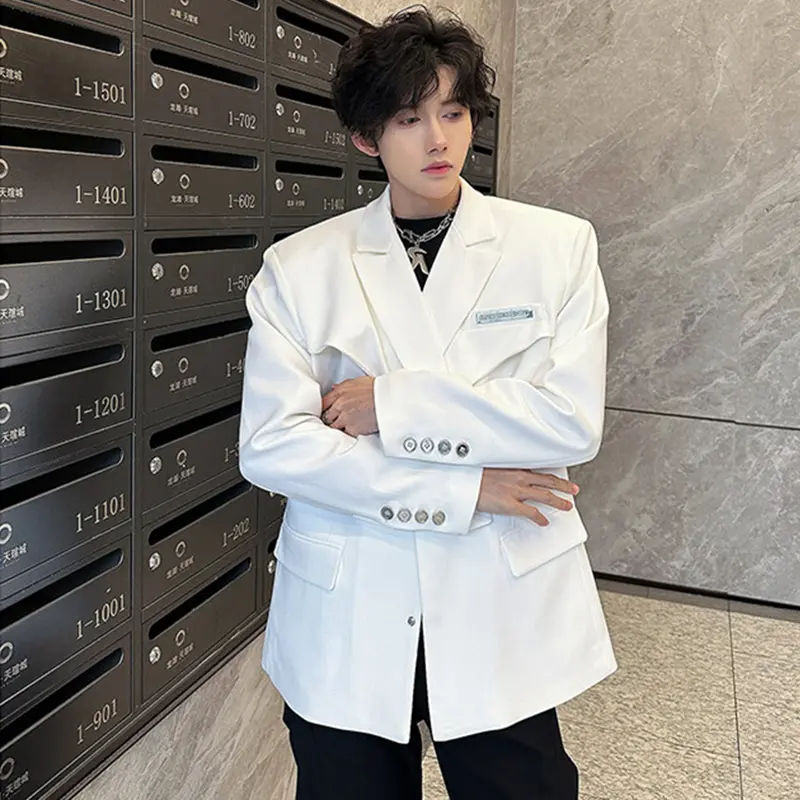 IEFB Niche Design Male Blazer Shoulder Pad Trendy Cross Men's Deconstructed Suit Coat Solid Color Korean Style Menwear 9W2764
