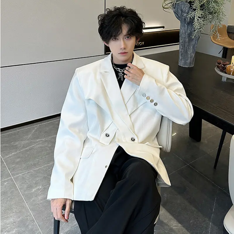 IEFB Niche Design Male Blazer Shoulder Pad Trendy Cross Men's Deconstructed Suit Coat Solid Color Korean Style Menwear 9W2764