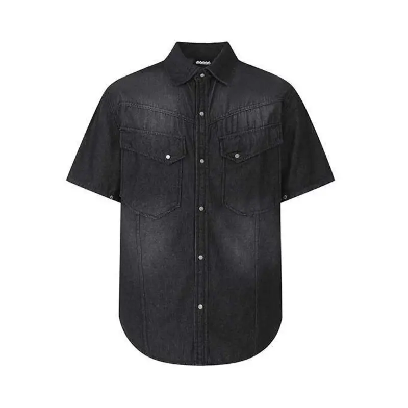 IEFB Niche Design Men's Denim Shirts Turn-down Collar Single Breasted Washing Solid Color Short Sleeved Loose Male Tops 9W2513