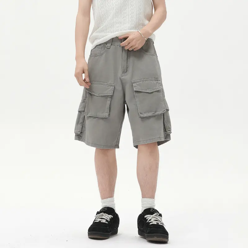IEFB Vintgae Men's Casual Shorts Multi-pocket Solid Color Washing Trousers Straight Wide Leg Loose Male Bottom Simple 9W3027