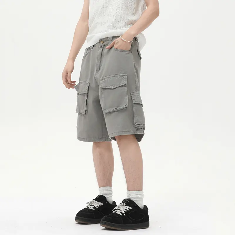 IEFB Vintgae Men's Casual Shorts Multi-pocket Solid Color Washing Trousers Straight Wide Leg Loose Male Bottom Simple 9W3027