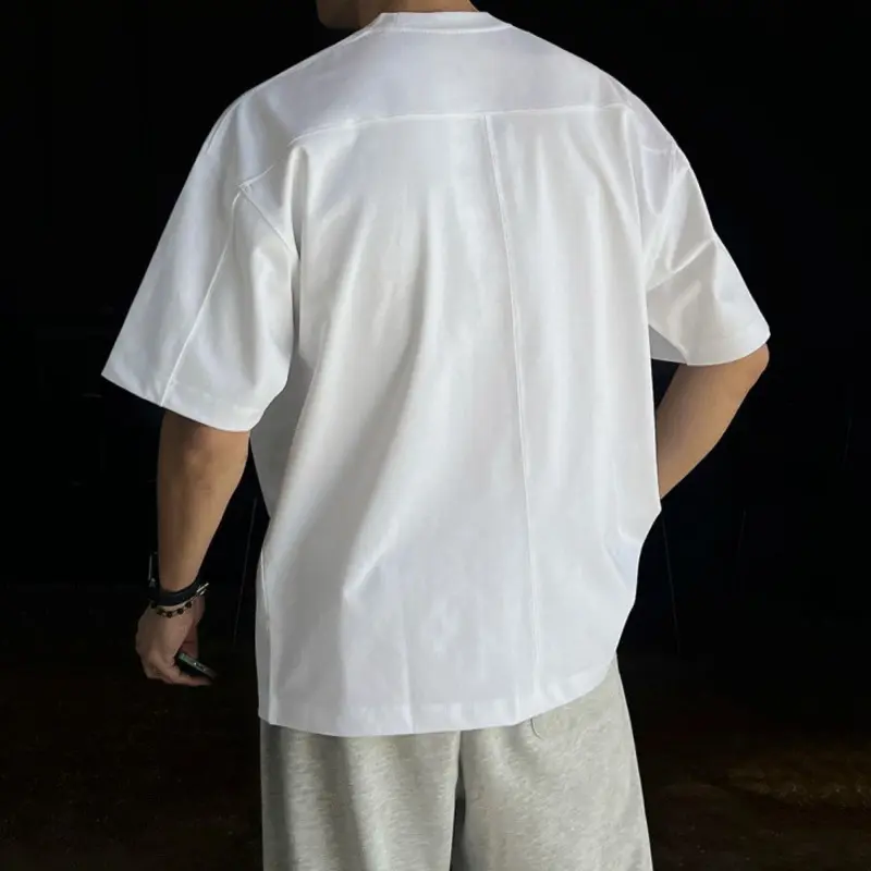 IEFB Simple Men's T-shirts Round Collar Short Sleeved Solid Color Casual Tops Korean Style Pullover Loose Male Tees New 9W3124