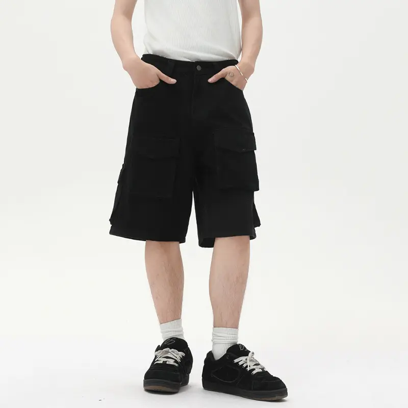 IEFB Vintgae Men's Casual Shorts Multi-pocket Solid Color Washing Trousers Straight Wide Leg Loose Male Bottom Simple 9W3027