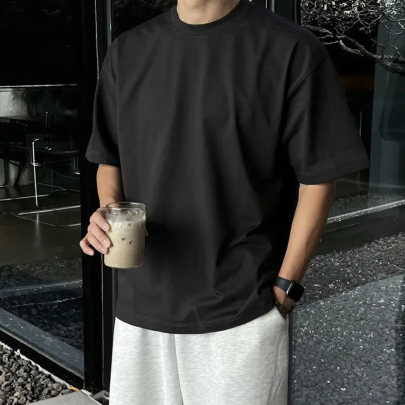 IEFB Simple Men's T-shirts Round Collar Short Sleeved Solid Color Casual Tops Korean Style Pullover Loose Male Tees New 9W3124
