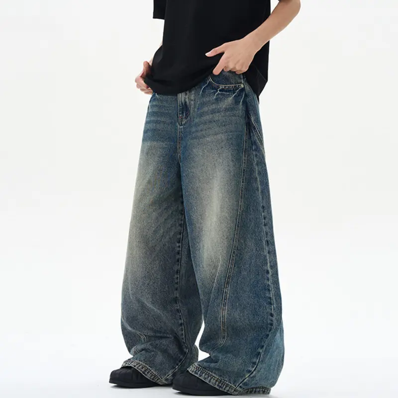 IEFB Male Jeans American Washed Tie Flower Curved Knife Men's Trendy Baggy Straight Leg Denim Pants Spring Summer 9W1168