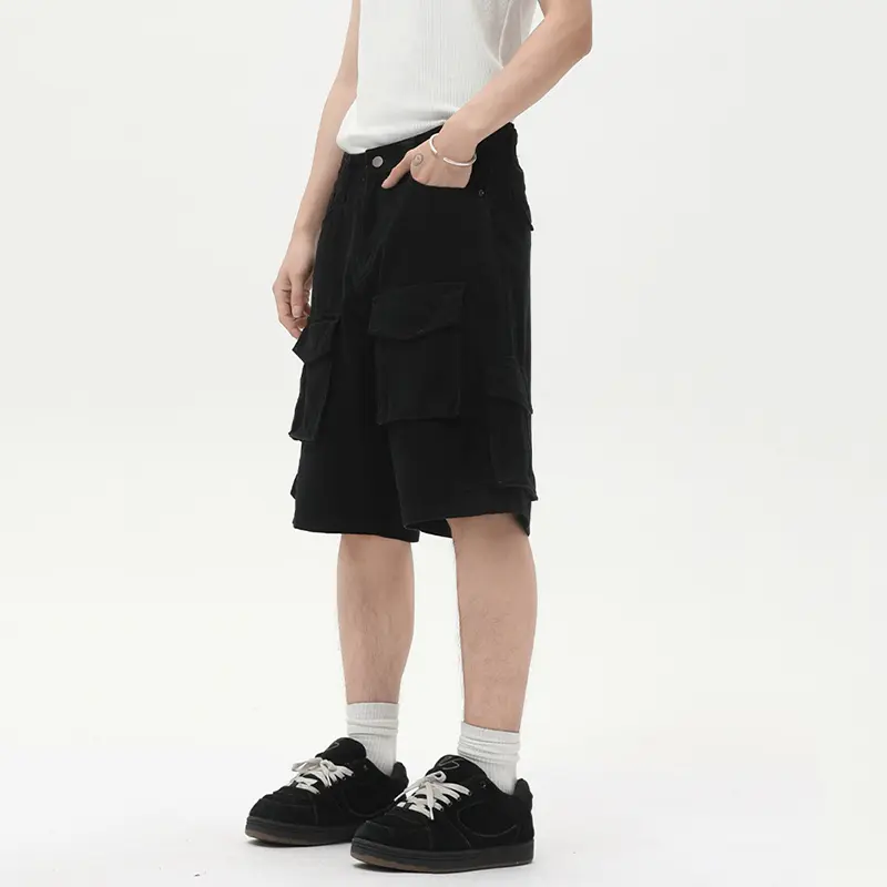 IEFB Vintgae Men's Casual Shorts Multi-pocket Solid Color Washing Trousers Straight Wide Leg Loose Male Bottom Simple 9W3027