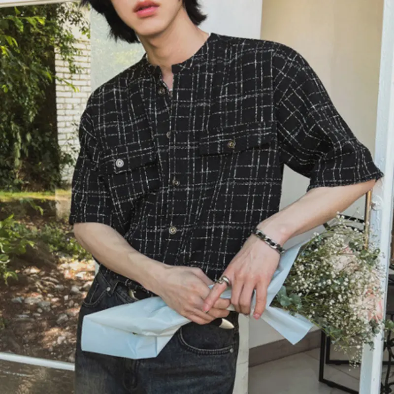 IEFB Striped Design Men's Shirts Round Neck Short Sleeved Casual Menswear Single Breasted Contrast Color Loose Male Tops 9W2729