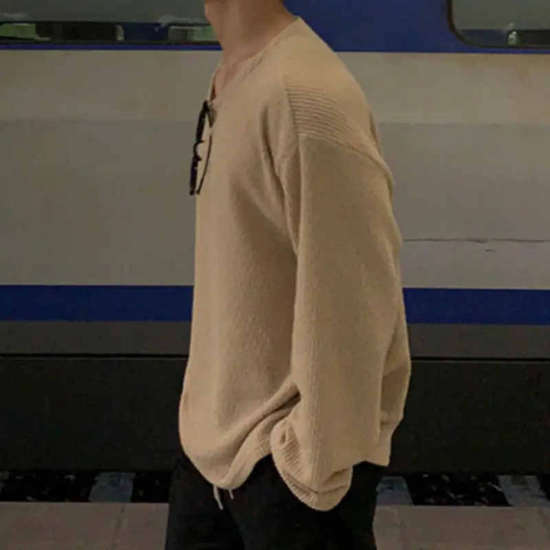 IEFB Men's T-shirts Long Sleeves New Summer Solid Color Trendy Niche Design Round Neck Pullover Stylish Male Casual Tops 9W2038