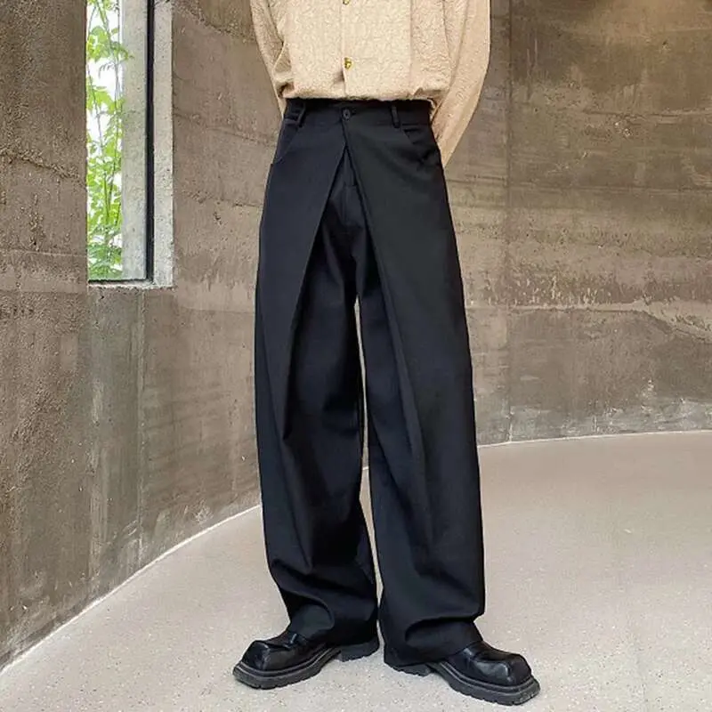 IEFB Men's Trousers Baggy Casual Pants Autumn New Pleated Double Waistband Niche Design Trend Korean Straight Leg Pants 9C2189