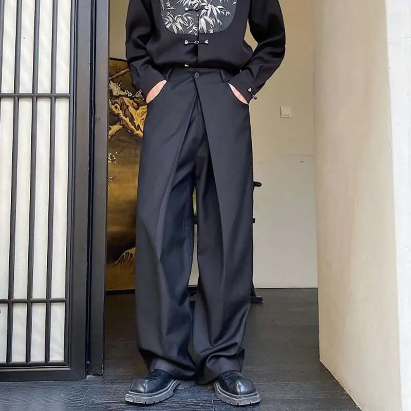 IEFB Men's Trousers Baggy Casual Pants Autumn New Pleated Double Waistband Niche Design Trend Korean Straight Leg Pants 9C2189