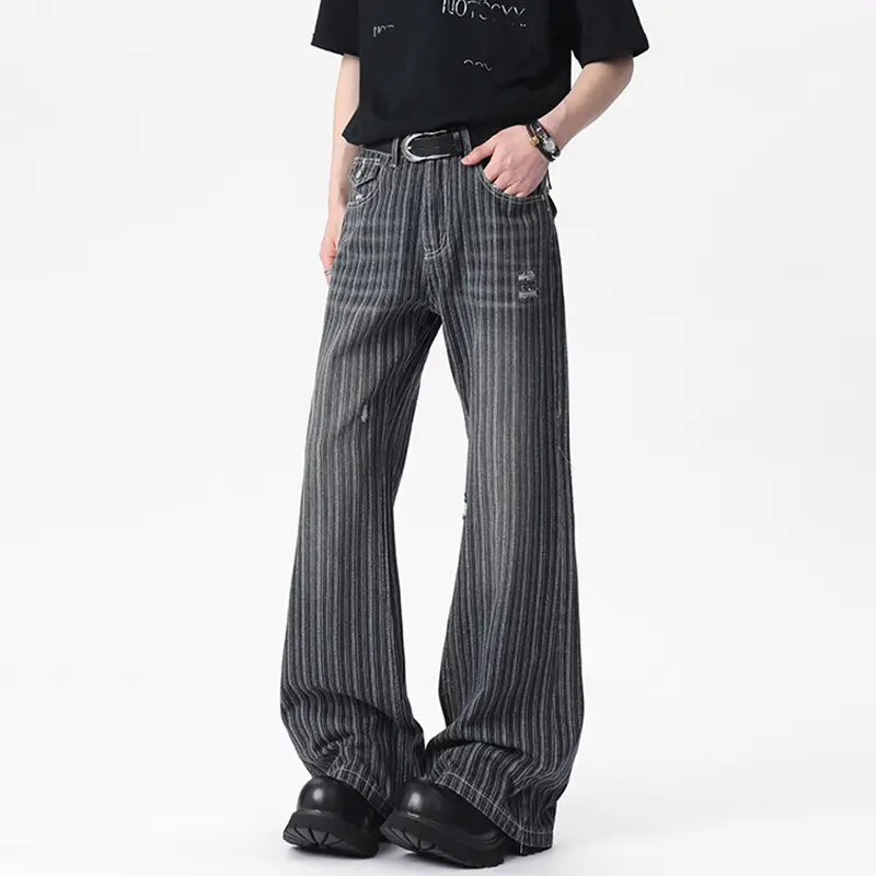 IEFB Men's Wear Micro Vertical Nail Button Washed Jeans Striped Niche Design Male Trousers New Trendy Denim Pants Summer 9W2297
